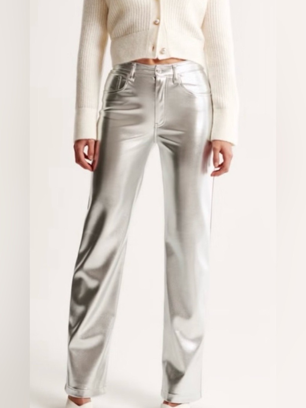 Abercrombie & Fitch Silver Metallic-Look Vegan Leather Pants